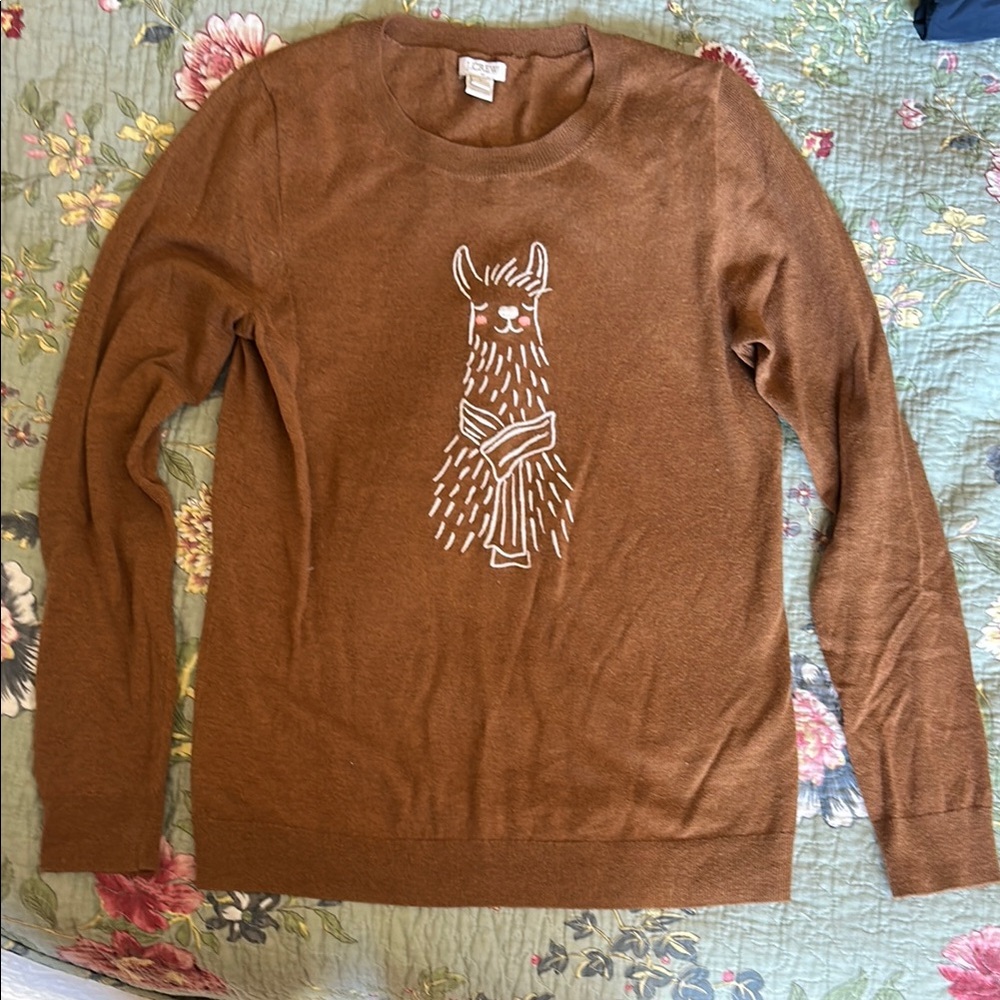 J. Crew Brown Sweater with Llama Design